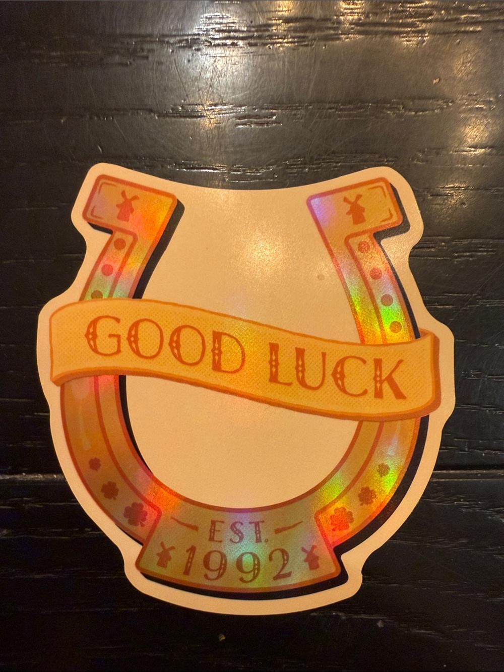 Dutch Bros Holographic Gold & Orange Good Luck Horseshoe Sticker